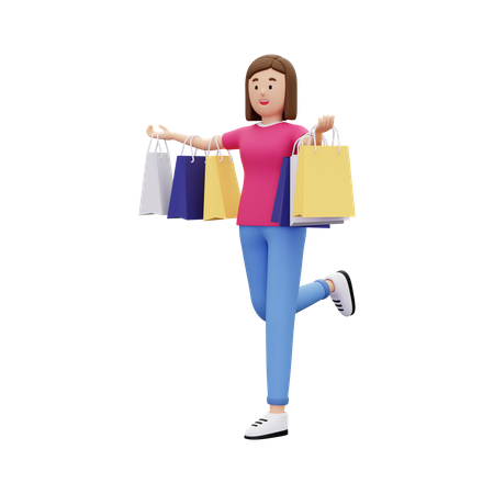 Woman holding shopping bags  3D Illustration