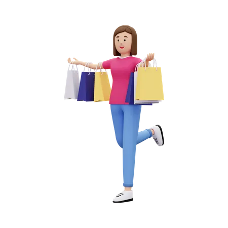 Woman holding shopping bags  3D Illustration