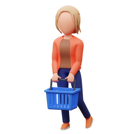 買い物かごを持つ女性  3D Illustration