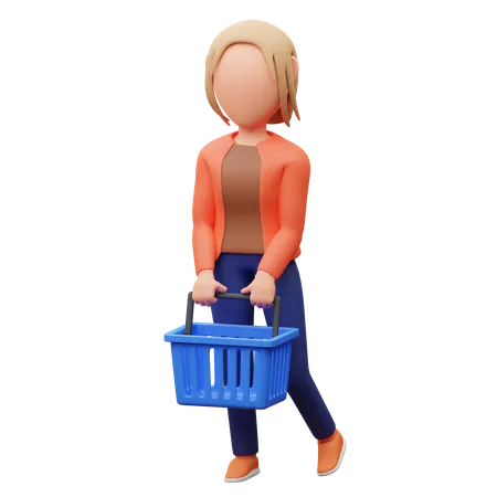 買い物かごを持つ女性  3D Illustration