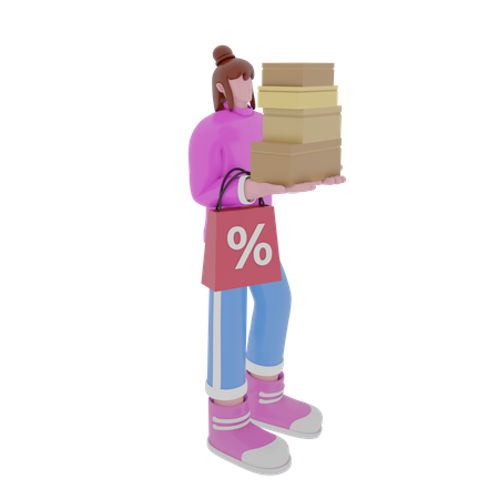 Woman Holding Shopping Packages 3D Illustration