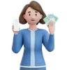 Woman Holding Smart Phone And Bunch Of Cash