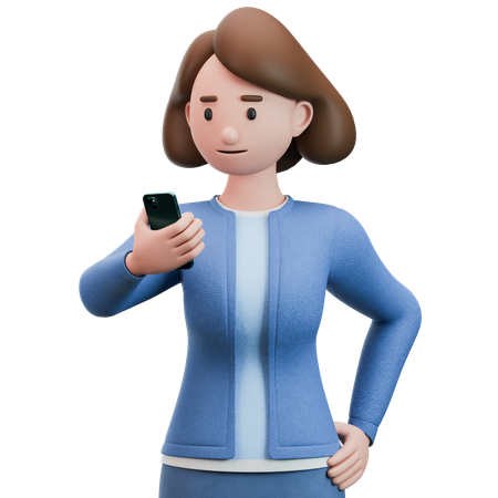 Woman Holding Smartphone  3D Icon