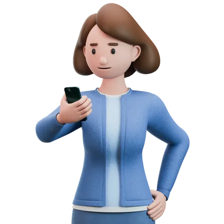 Woman Holding Smartphone  3D Illustration