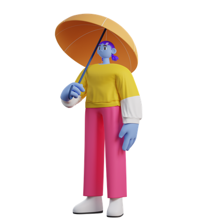 Woman Holding Umbrella  3D Icon