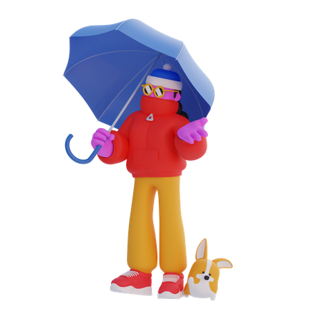 Woman holding umbrella  3D Illustration