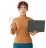 Woman Holds A Magnifying Glass And A Laptop In His Hand