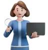 Woman Holds A Magnifying Glass And A Laptop In Her Hands