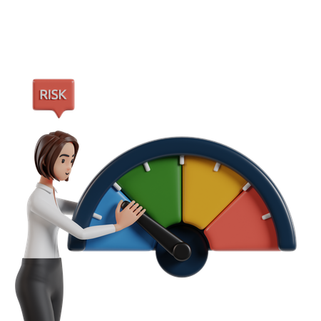 Woman Holds Risk Meter To Be At Low Level Of Investment Risk  3D Icon