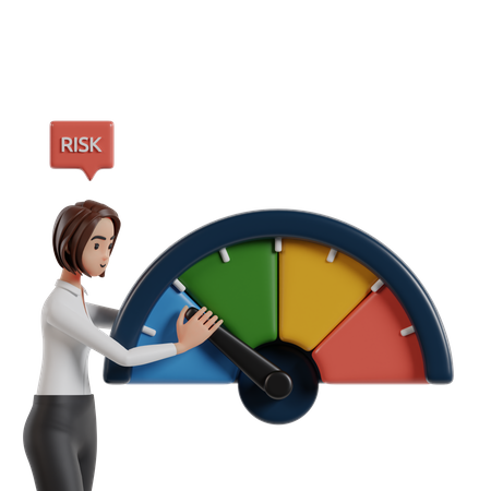Woman Holds Risk Meter To Be At Low Level Of Investment Risk  3D Illustration