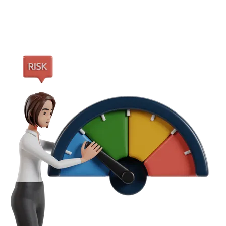 Woman Holds Risk Meter To Be At Low Level Of Investment Risk  3D Illustration