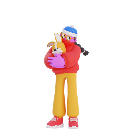 Woman hugging pet  3D Illustration