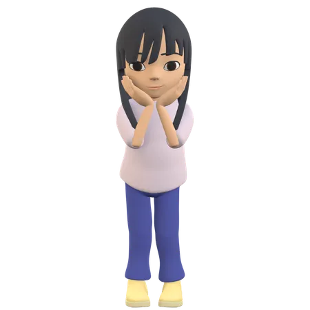 3 D Woman Character Posing Holding Her Cheeks With Both Hands With A Cute Face 3D Illustration