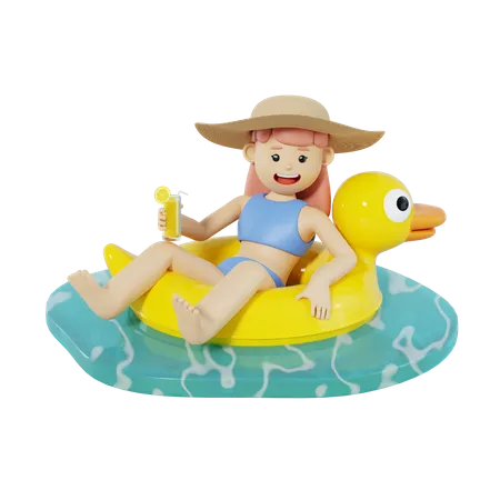 Woman In Floating Ring  3D Illustration