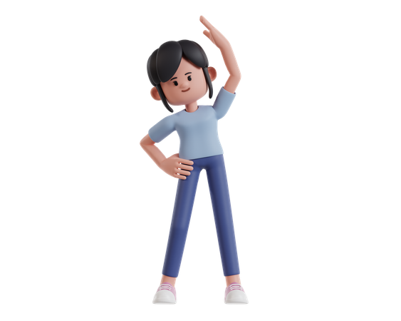 Woman In Light Blue T Shirt Doing Morning Exercise  3D Illustration