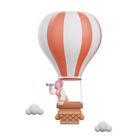Woman in the Air Baloon  3D Illustration