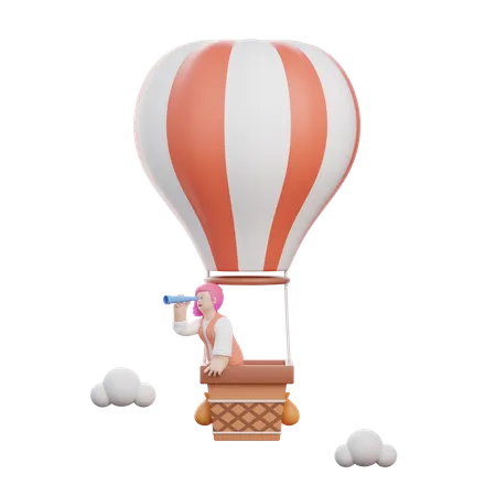 3 D Woman In The Air Baloon 3D Illustration