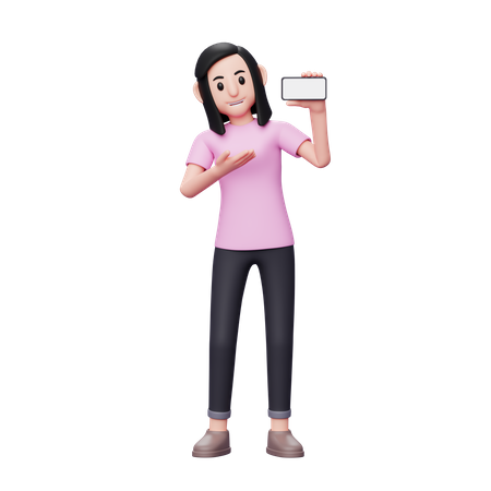 Woman introducing something on phone screen  3D Icon