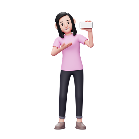 Woman introducing something on phone screen  3D Illustration