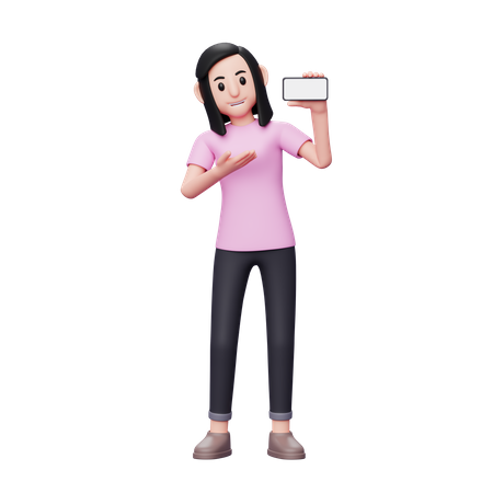 Woman introducing something on phone screen 3D Illustration