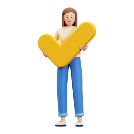 Woman Is Holding A Check Mark  3D Illustration