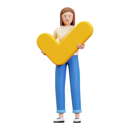 Woman Is Holding A Check Mark  3D Illustration