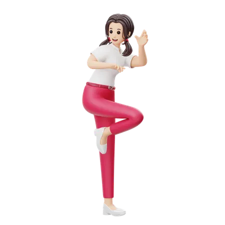 Woman Is Learning Dance Steps  3D Illustration