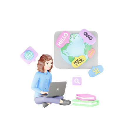 Woman is learning global languages  3D Illustration