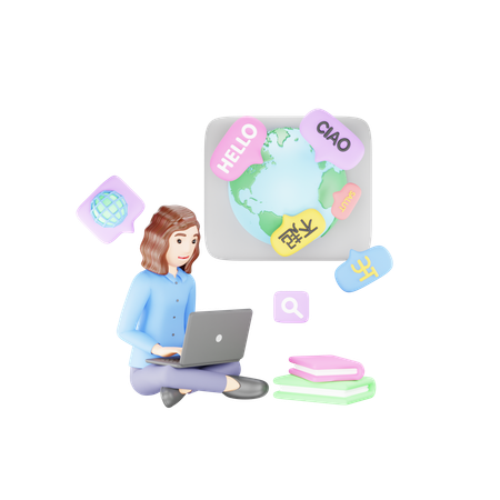 Woman is learning global languages  3D Icon