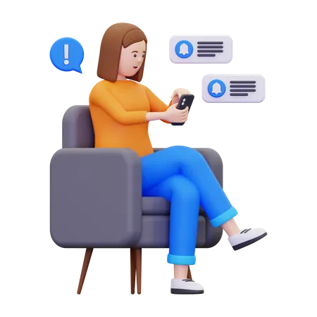 Woman Is Looking At The Message Notification  3D Illustration