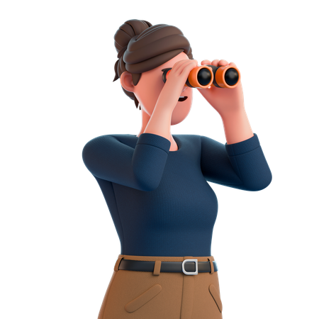 Woman Is Looking Through Binoculars  3D Illustration