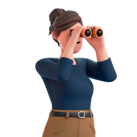 Woman Is Looking Through Binoculars  3D Illustration