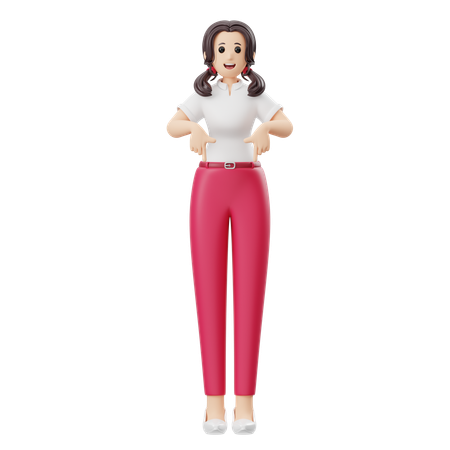 Woman Is Pointing Downwards  3D Illustration