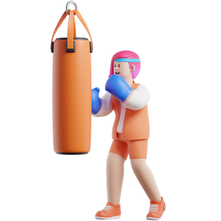 Woman Is Practicing Boxing With Gloves  3D Illustration