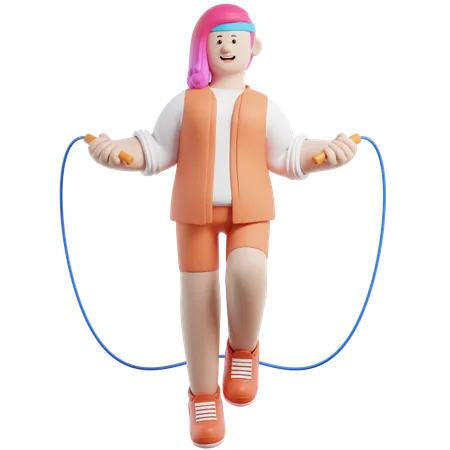 Woman Is Quickly Jumping Rope  3D Illustration