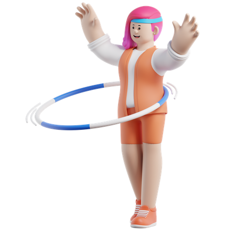 Woman Is Twirling A Hoop At A Fitness  3D Illustration