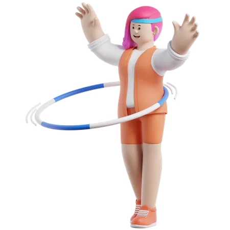 Woman Is Twirling A Hoop At A Fitness  3D Illustration