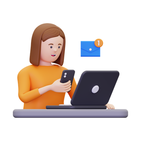 Woman Is Viewing An Incoming Email Notification Via Her Smartphone  3D Illustration