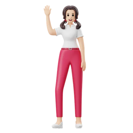 Woman Is Waving Hand  3D Illustration