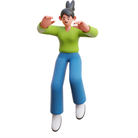 Woman Jump Floating  3D Illustration