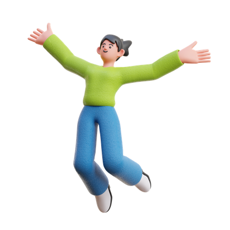 Woman Jump Happy Floating  3D Illustration