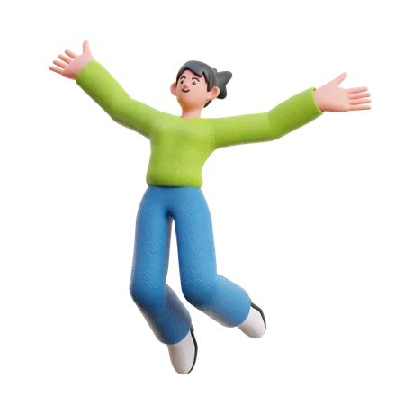 Woman Jump Happy Floating  3D Illustration