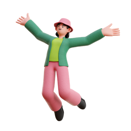 Woman Jump Happy Floating  3D Illustration