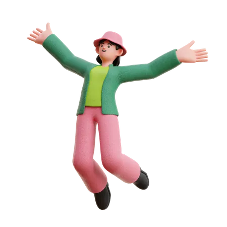 Woman Jump Happy Floating  3D Illustration