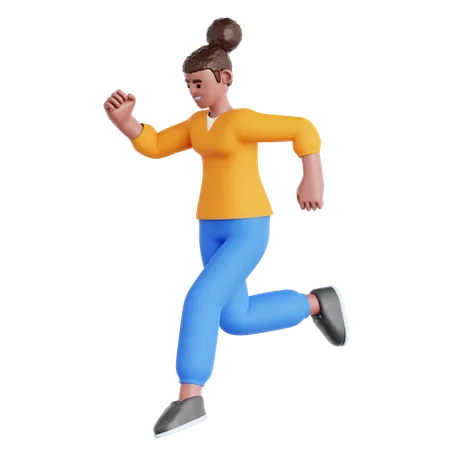 Woman Jumping Down  3D Illustration