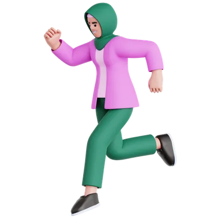 Woman Jumping Down  3D Illustration