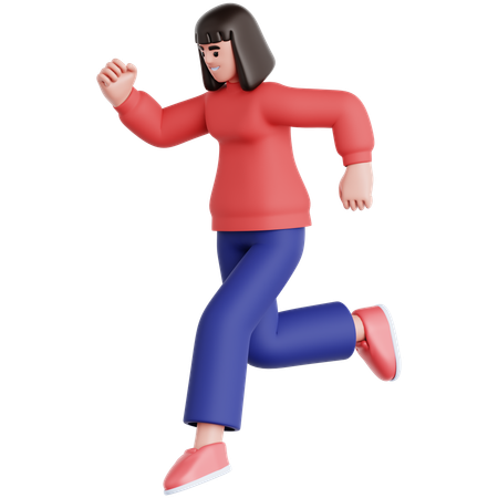 Woman Jumping Down  3D Illustration