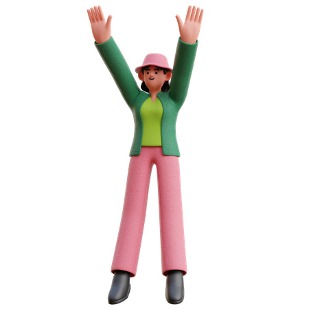 Woman Jumping Happy  3D Illustration