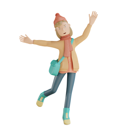 Woman Jumping In Air  3D Icon