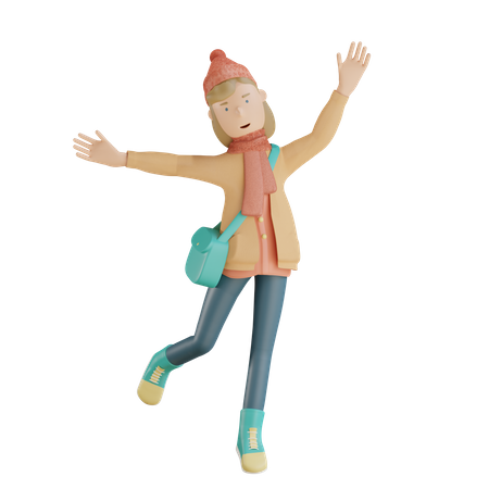 Woman Jumping In Air 3D Illustration